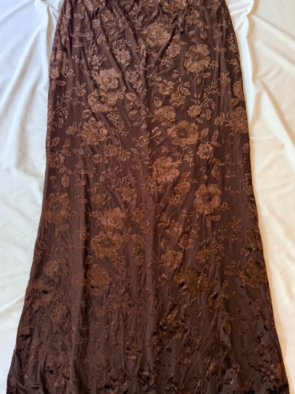 See You Monday Taupe Floral Velvet Burnout Maxi Skirt Size S